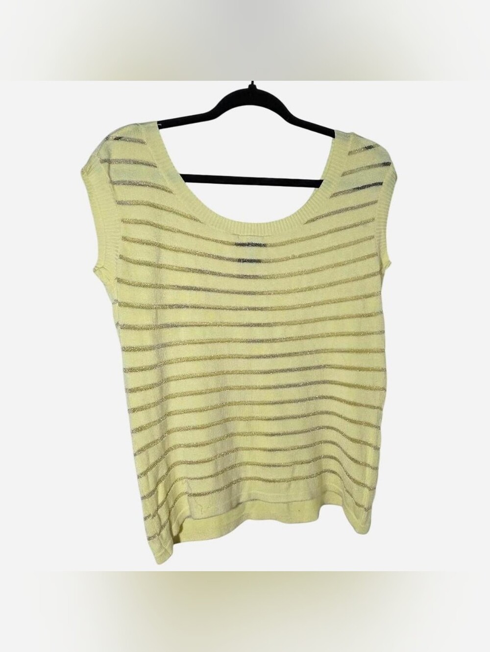 bebe Pale Yellow Metallic-Striped Tank Top